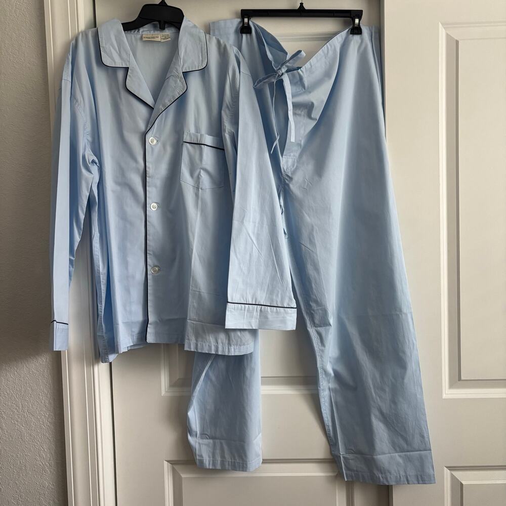 The Vermont Country Store Pajamas Set XL Mens Light Blue 100% Cotton Piping